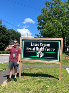 Connor Langan ’26 outside Lakes Region Mental Health Center in Laconia, New Hampshire 