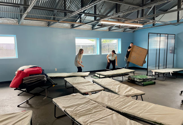 Students help to prepare new low-barrier shelter
