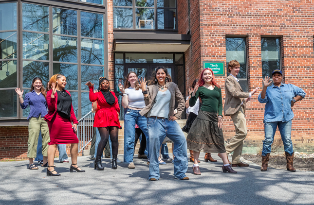 Students in the Becoming Beyoncé course dance outside Tisch Learning Center