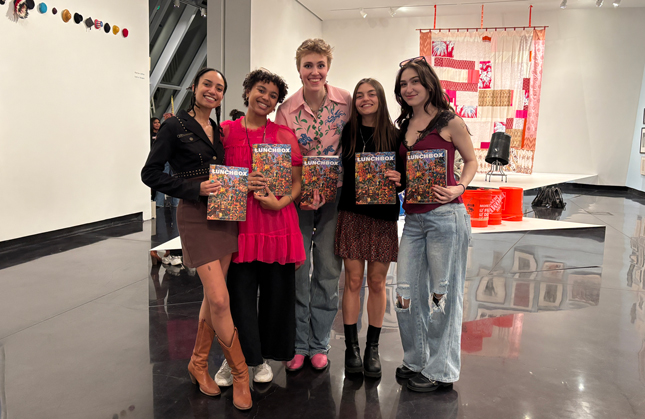 The Lunchbox Magazine senior team at the 2025 launch party in the Tang Teaching Museum